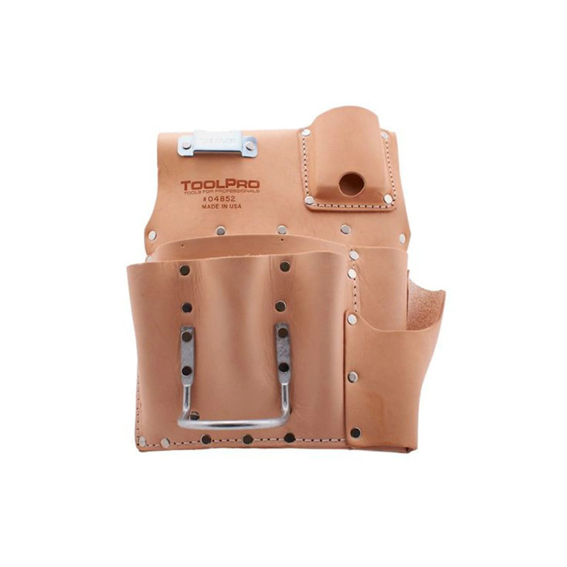 8-Pocket Drywall Pouch, Flat Style, Heavy Duty Leather, Left Handed